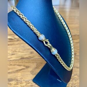 David Yurman 18” 82g 18k gold wheat chain with diamonds.